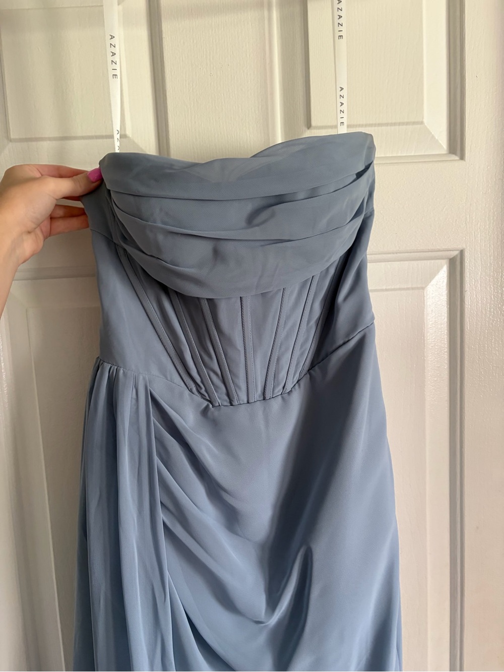 Azazie Strapless Dusty Blue Bridesmaid Dress